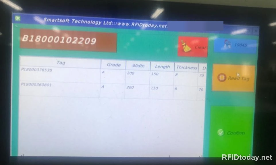 หน้าจอสถานีรวมแท็กที่หน้างาน แสดงหมายเลขแท็ก Bundle ตัวใหญ่ พร้อมตารางรายการแท็กสินค้าที่อ่านเข้ามาแล้ว และปุ่มอ่านแท็กกับปุ่มยืนยัน
