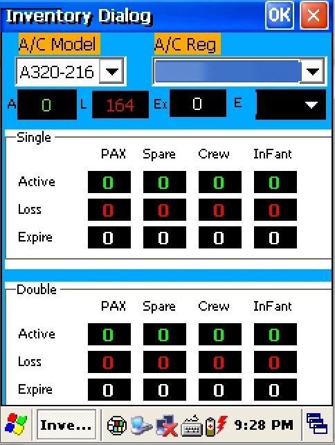 หน้าจอตรวจนับบนเครื่องมือถือ แยกนับ Active, Loss และ Expire ตามชนิดผู้โดยสาร ตัวสำรอง ลูกเรือ และทารก ทั้งแบบเดี่ยวและแบบคู่